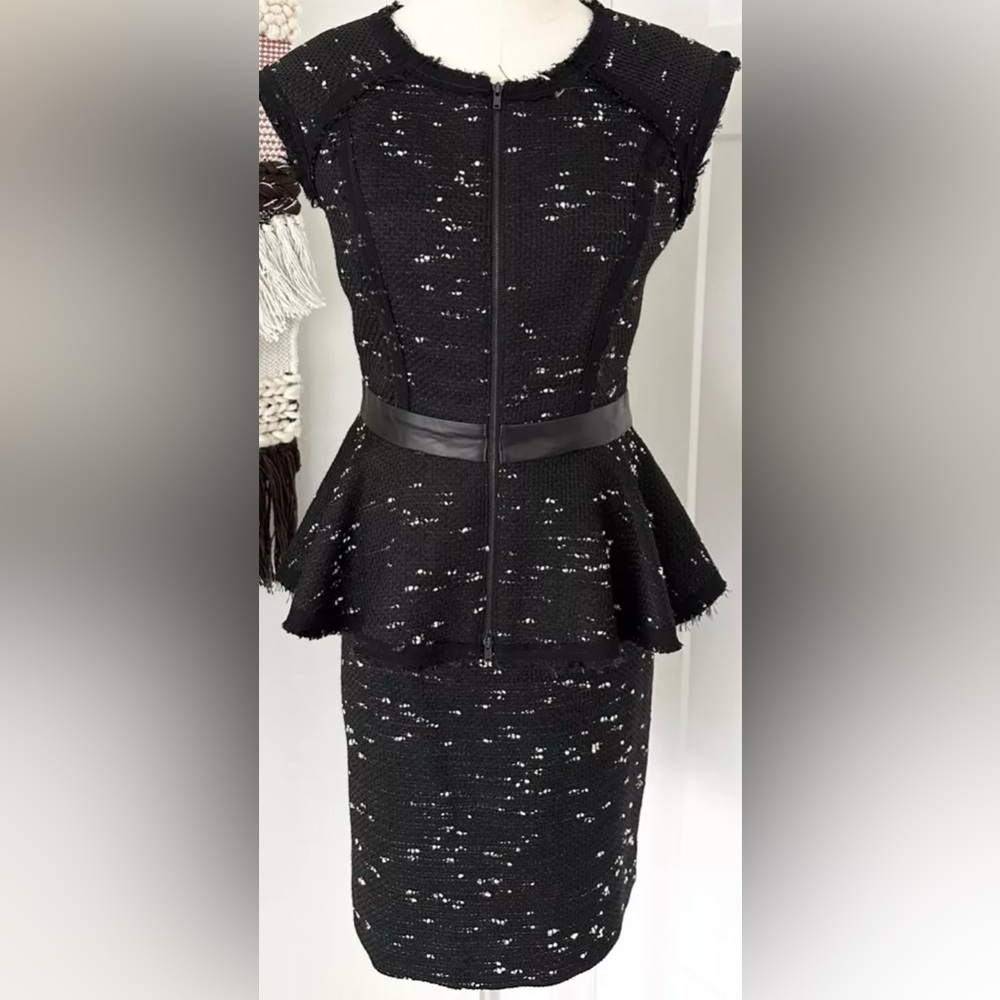 MILLY SET - Tweed Black Leather trim peplum top and skirt set